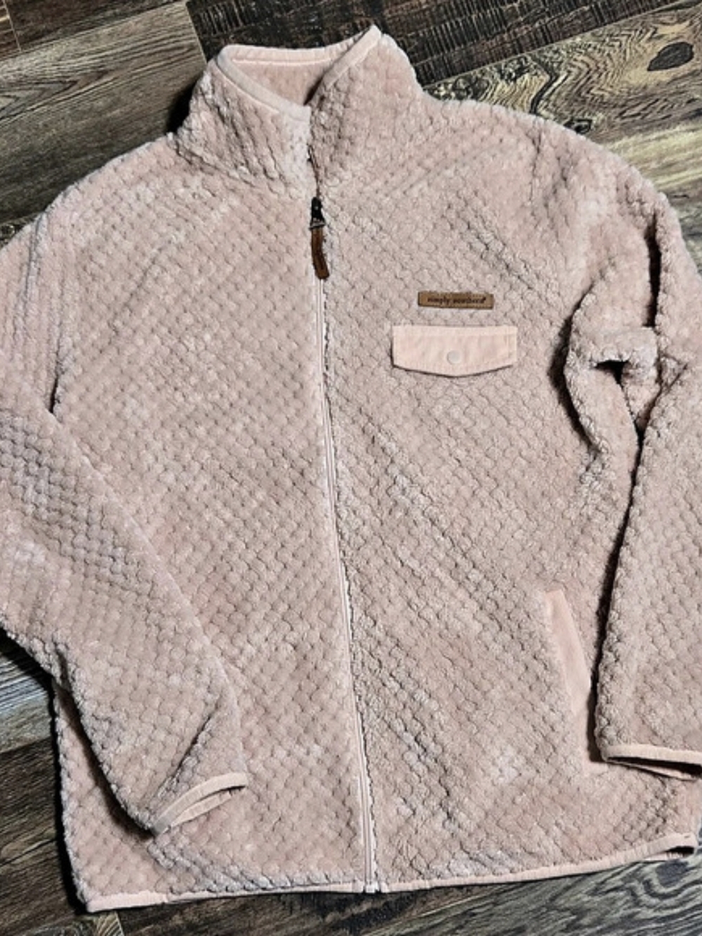 Simply Southern Pink Fuzzy Sherpa Fleece Full Zip Jacket Pocket Size Small